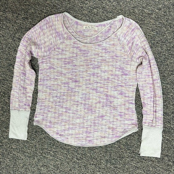 Free People We the Free Pink Combo Spaced Out Long Sleeve Cozy Knit Top Sz L - Picture 14 of 16